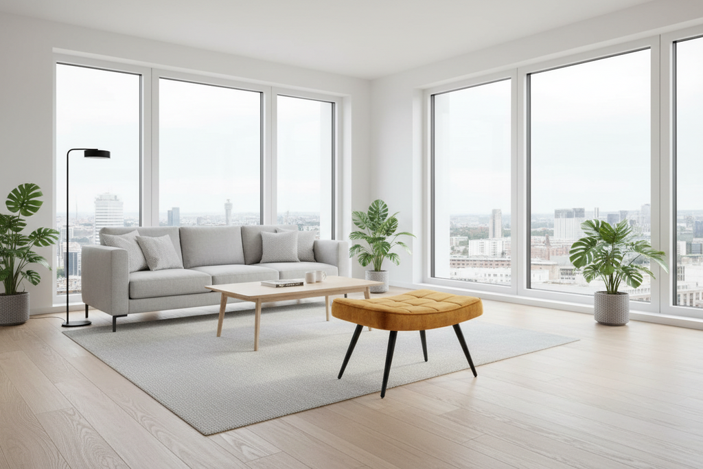 Moderner Hocker SCANDINAVIA Samt schwarze Metallbeine Fußhocker