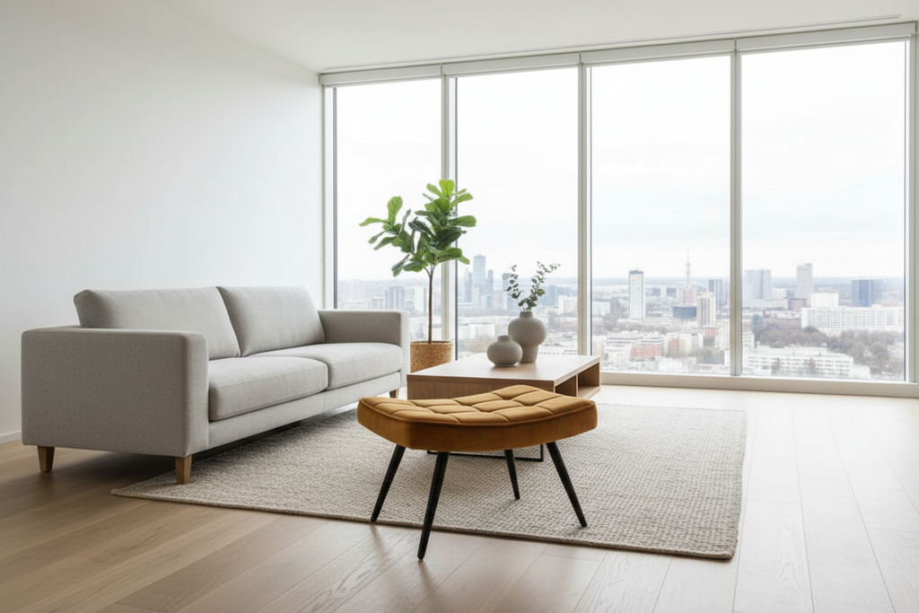 Moderner Hocker SCANDINAVIA Samt schwarze Metallbeine Fußhocker